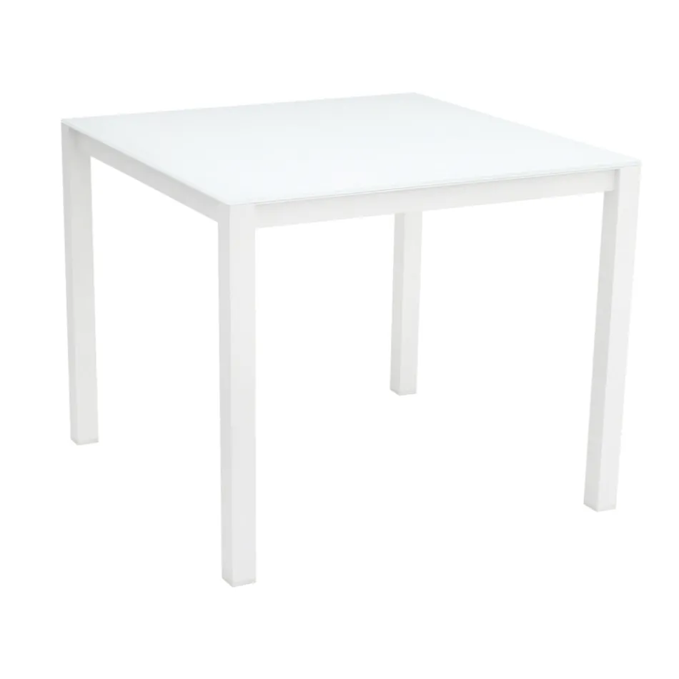 Stół ogrodowy z malowaną aluminiową konstrukcją i szklanym blatem - Salim Viadurini