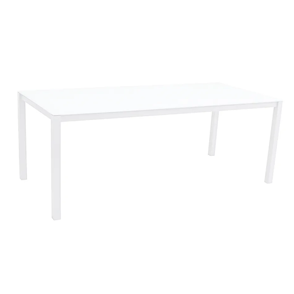 Stół ogrodowy z malowaną aluminiową konstrukcją i szklanym blatem - Salim Viadurini