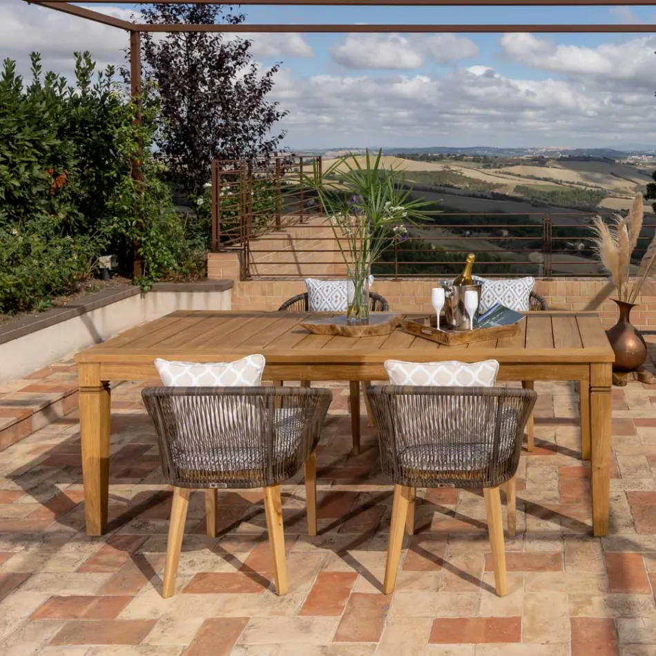 Stół ogrodowy o strukturze szczotkowanego naturalnego drewna tekowego - Artes Viadurini