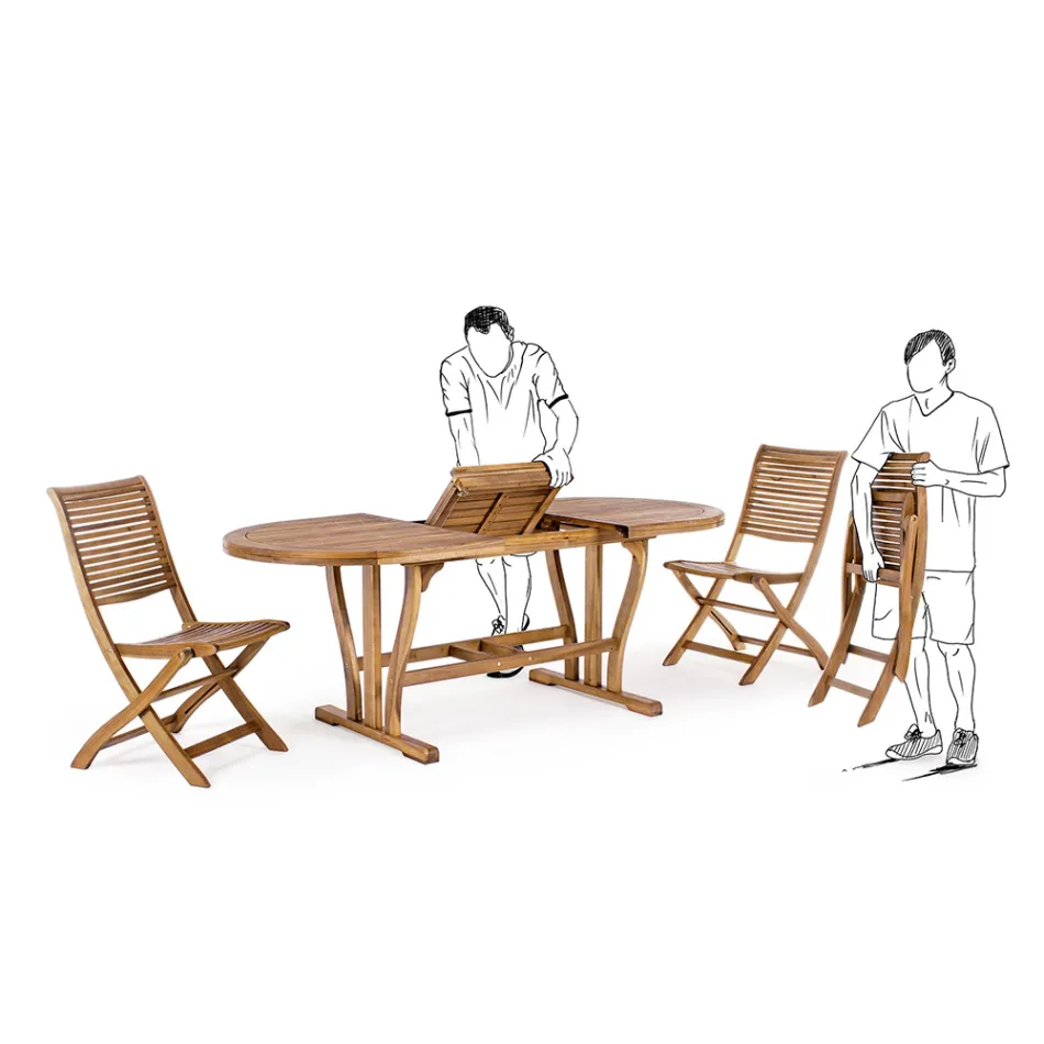 Rozkładany designerski stół ogrodowy do 200 cm owalny z drewna - Roxen Viadurini