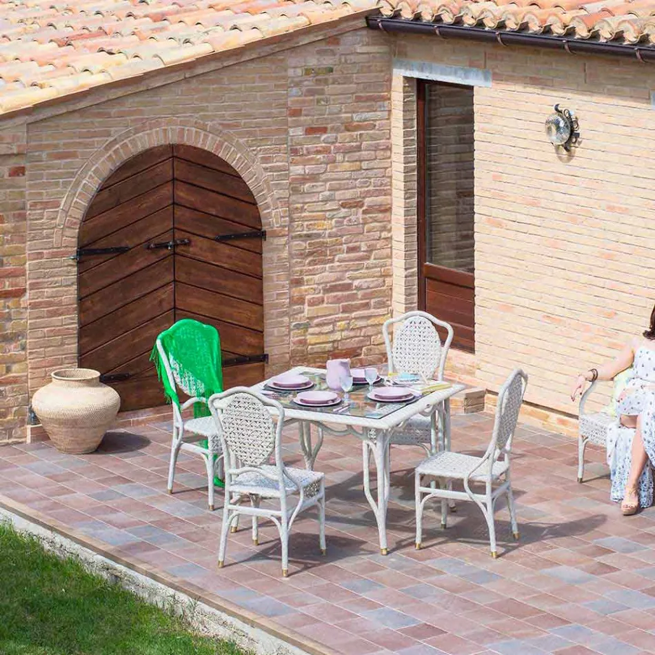 Tabela ze szklaną top ogród Romeo, ręcznie Viadurini