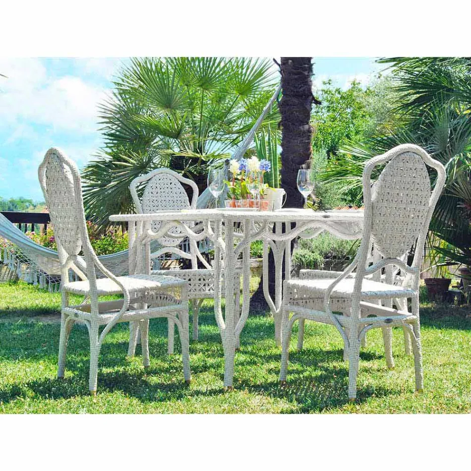 Tabela ze szklaną top ogród Romeo, ręcznie Viadurini