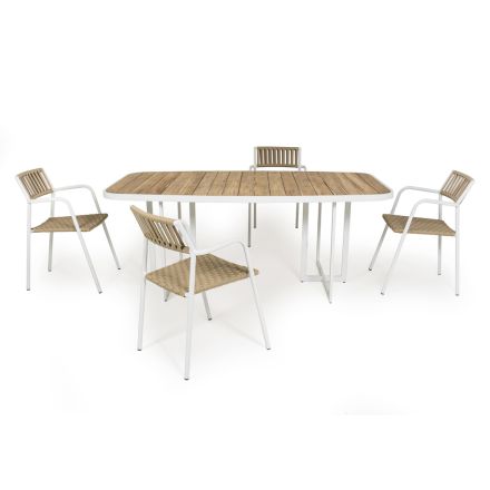 Stół ogrodowy z aluminium i drewna tekowego z 4 krzesłami - Eugene Viadurini