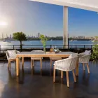 Stół ogrodowy z naturalnego drewna tekowego i ceramicznego blatu - Artes Viadurini