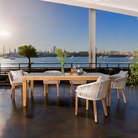 Stół ogrodowy z naturalnego drewna tekowego i ceramicznego blatu - Artes Viadurini