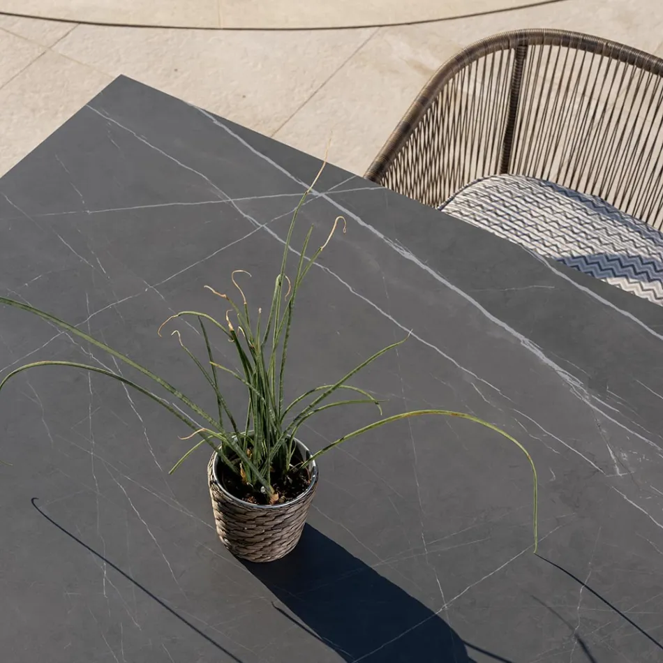 Stół ogrodowy z naturalnego drewna tekowego i ceramicznego blatu - Artes Viadurini