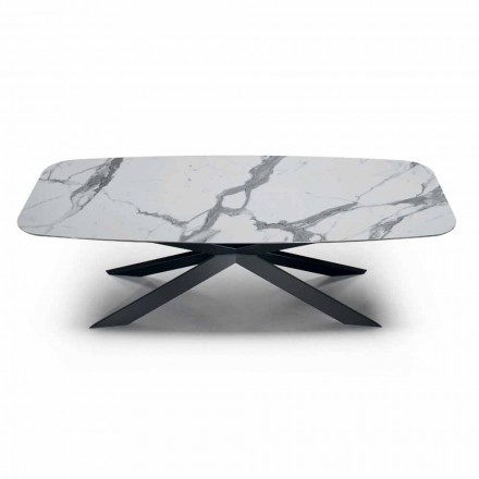 Stół do jadalni w kształcie beczki z Hypermarble i stali Made in Italy, Luxury - Grotta Viadurini