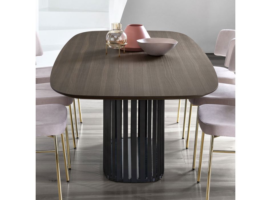 Stół do jadalni z beczki z drewna i czarnego metalu Made in Italy - Alfero Viadurini
