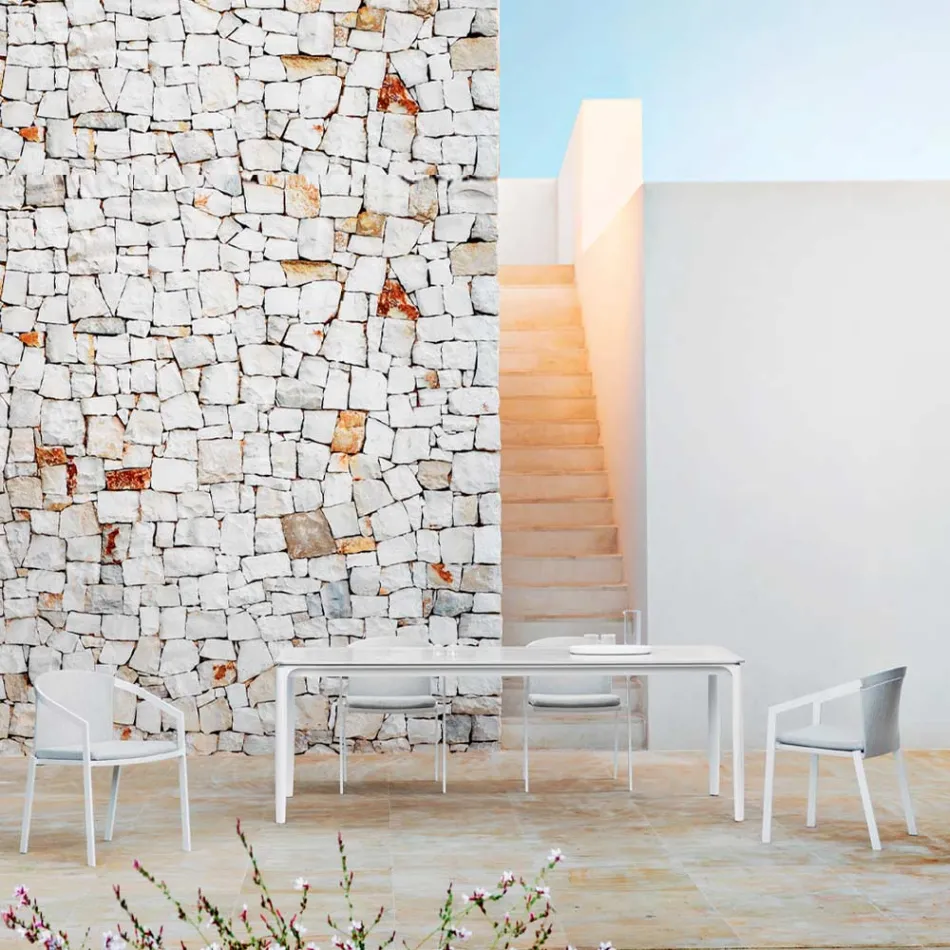 Rozkładany stół do jadalni na zewnątrz 318 cm z aluminium i kamionki - Filomena Viadurini