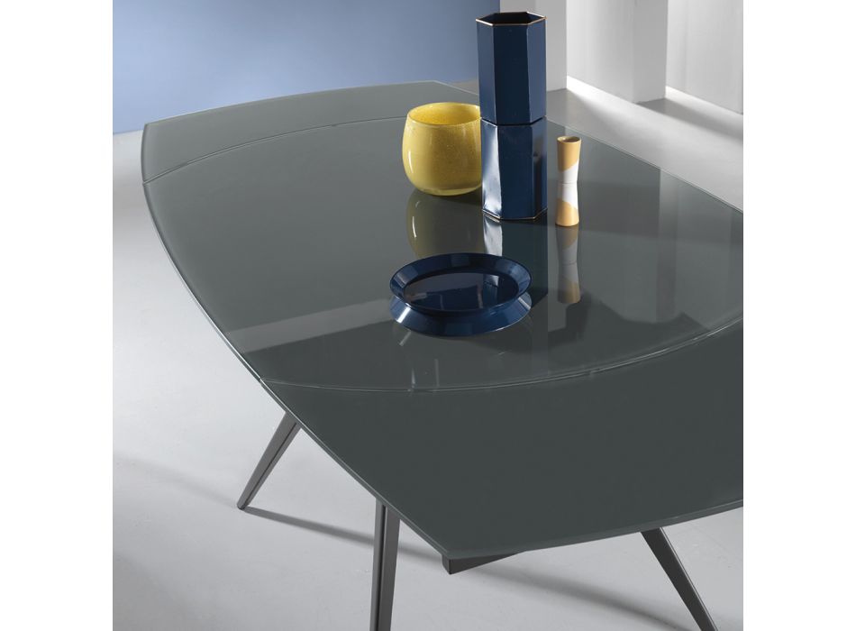 Stół do jadalni rozkładany do 180 cm ze szkła i malowanego metalu - Beatriz Viadurini
