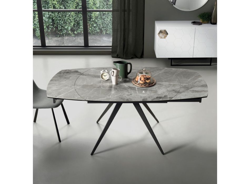 Stół do jadalni rozkładany do 180 cm w grès z metalową podstawą - Beatriz Viadurini