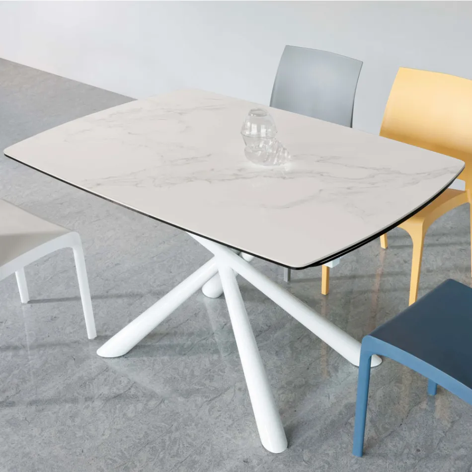 Rozkładany stół jadalny (200/230 cm) ze szkła ceramicznego i metalu - Naisha Viadurini