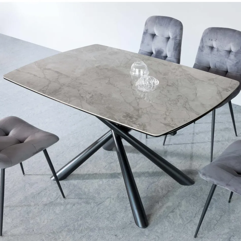 Rozkładany stół jadalny (200/230 cm) ze szkła ceramicznego i metalu - Naisha Viadurini