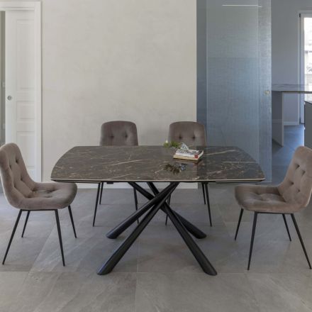 Rozkładany stół do jadalni do 230 cm ze szkła ceramicznego i metalu - Kinari Viadurini
