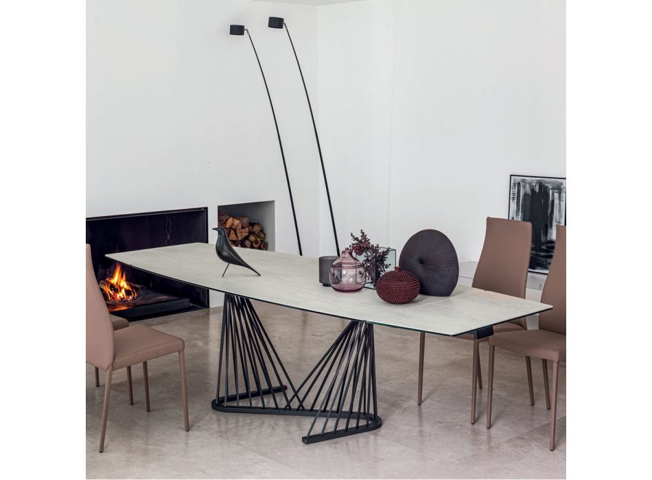 Stół do jadalni rozkładany do 290 cm z blatem metalowo-ceramicznym - Ricolo Viadurini