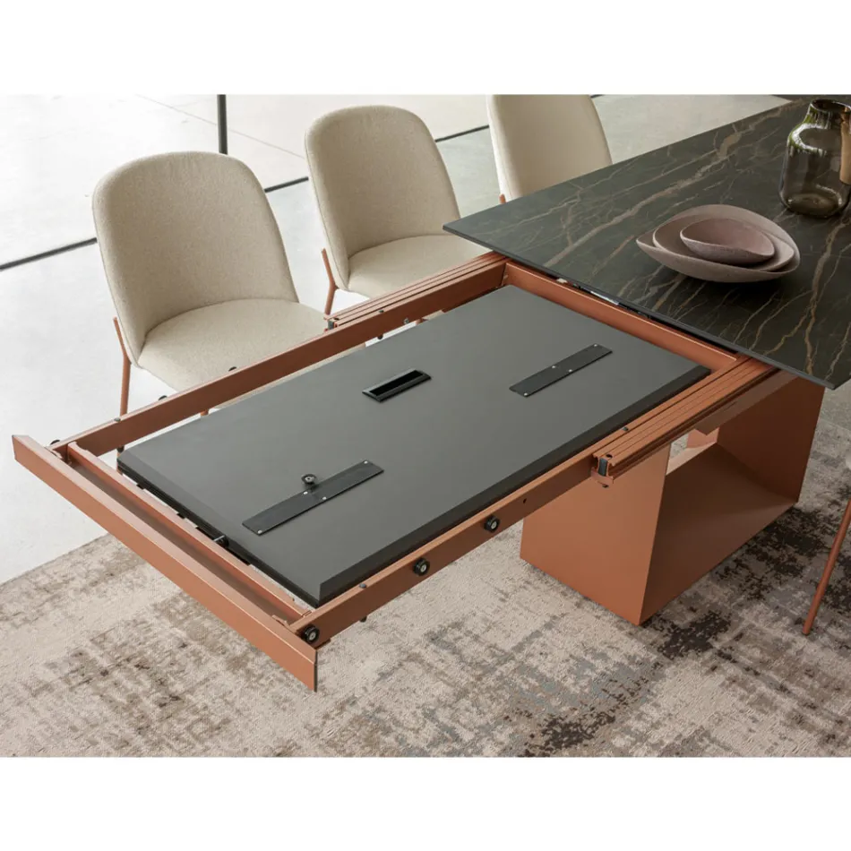 Rozkładany stół do jadalni do 298 cm z ceramiki i metalu Made in Italy - słonecznik Viadurini