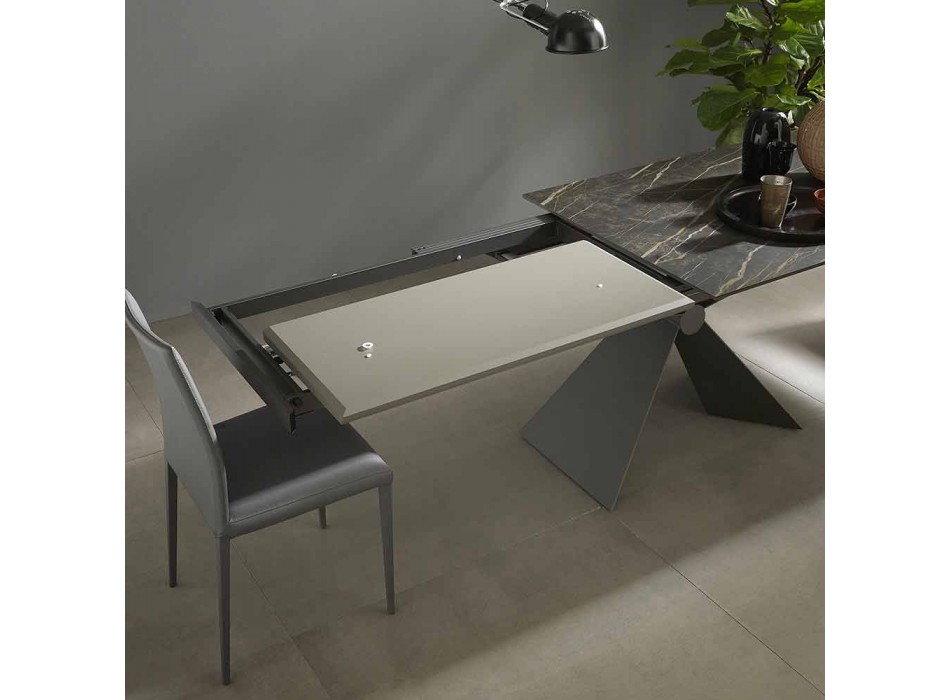 Stół Rozkładany do 298 cm w Blacie Metalowym i Ceramicznym - Anaconda Viadurini