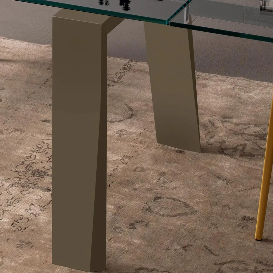 Stół do jadalni rozkładany do 300 cm z blatem z drewna i szkła - Bedrio Viadurini