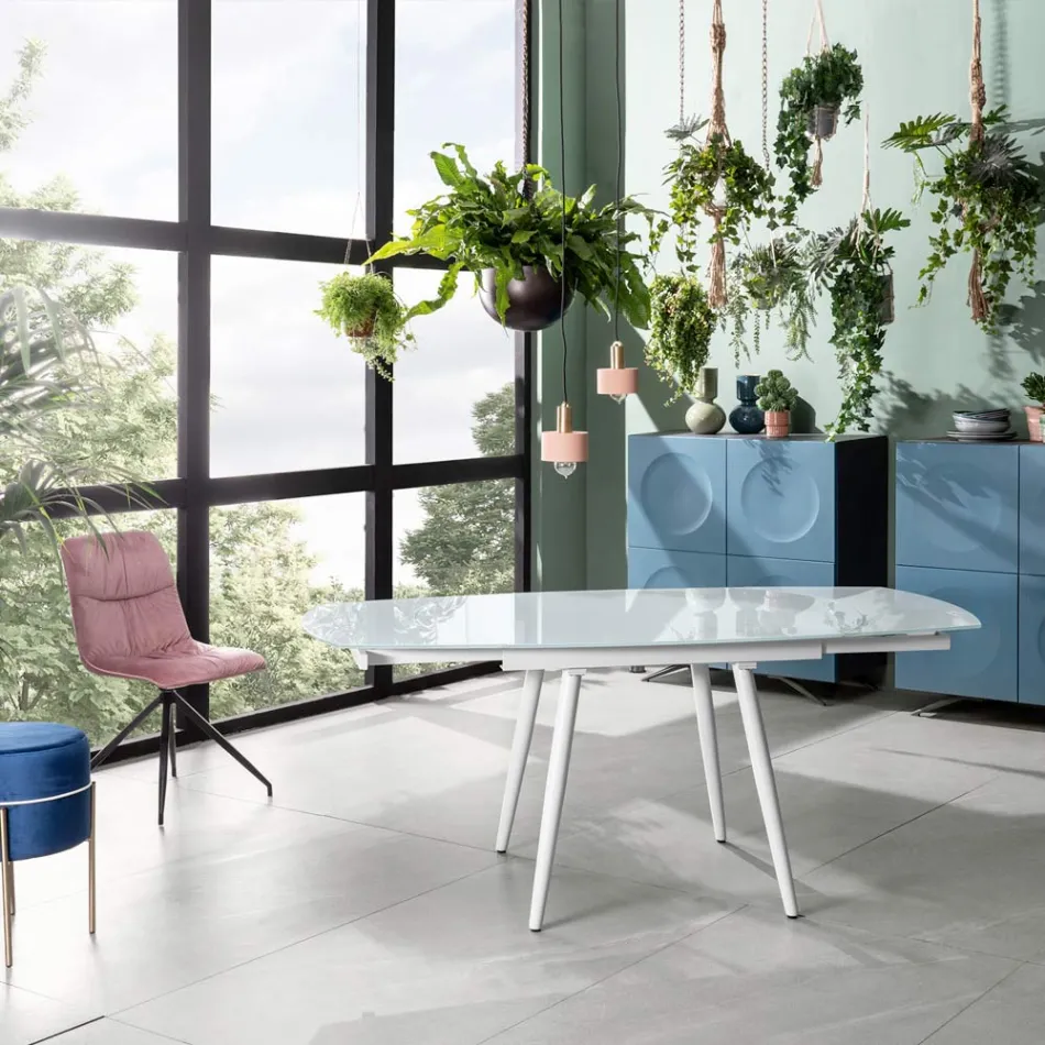 Stół rozkładany z szklanym blatem Japan New Viadurini