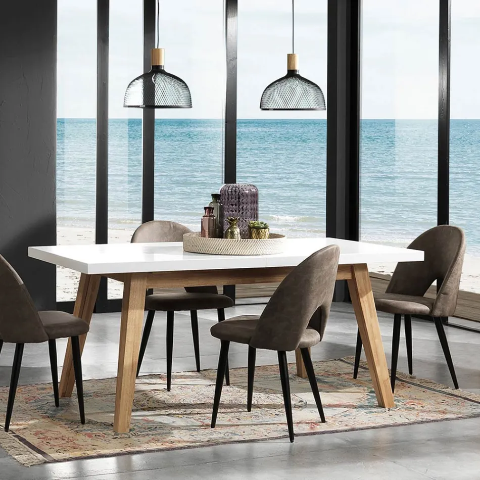 Rozkładany stół do jadalni do 235 cm z białego lakierowanego Mdf - Fedora Viadurini