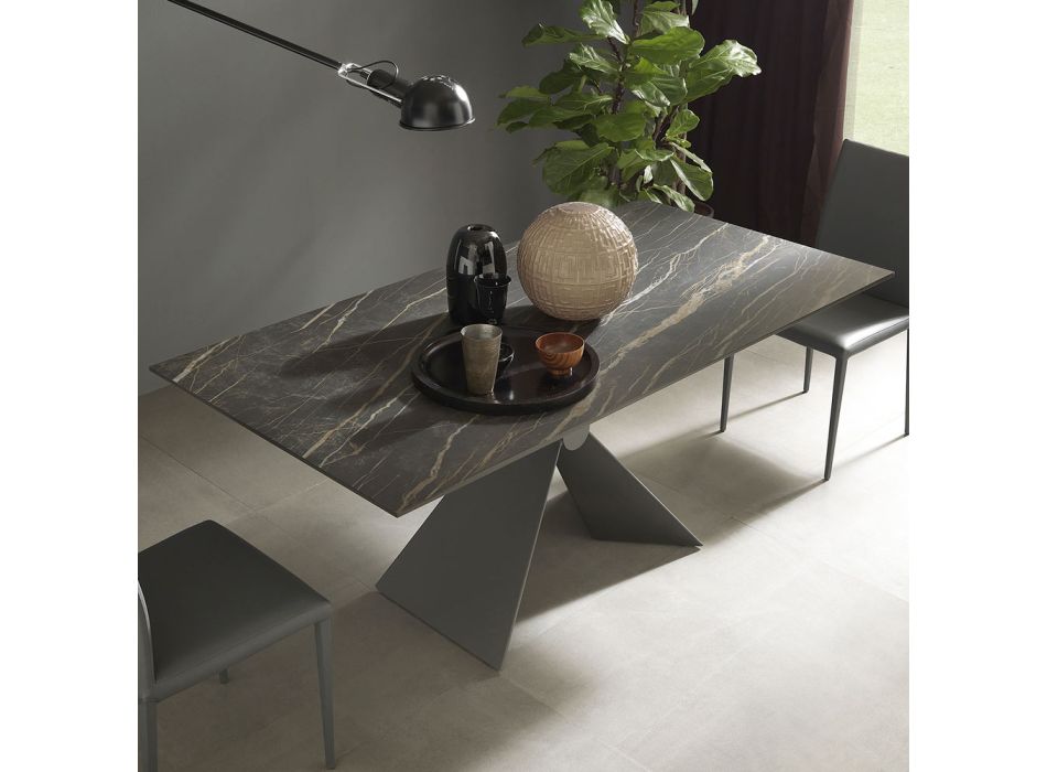 Stół rozkładany do 298 cm z ceramiki Wyprodukowano we Włoszech - Anaconda Viadurini