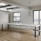 Rozkładany stół do jadalni z drewna melaminowego i żelaza Made in Italy - Badesi Viadurini