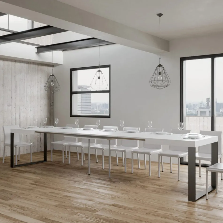 Rozkładany stół do jadalni z drewna melaminowego i żelaza Made in Italy - Badesi Viadurini