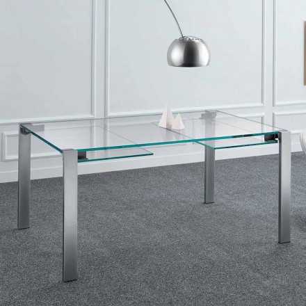 Wysuwany stół do jadalni z ultralekkiego szkła i metalu Made in Italy - Sopot Viadurini