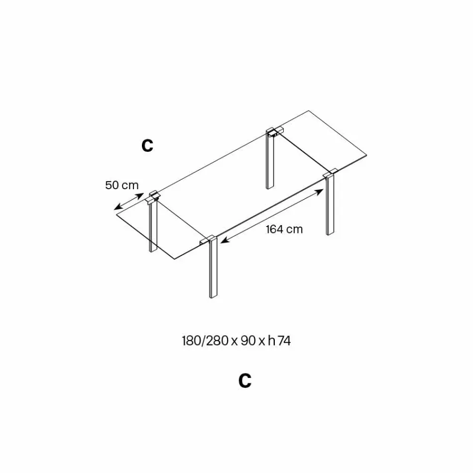 Wysuwany stół do jadalni z ultralekkiego szkła i metalu Made in Italy - Sopot Viadurini