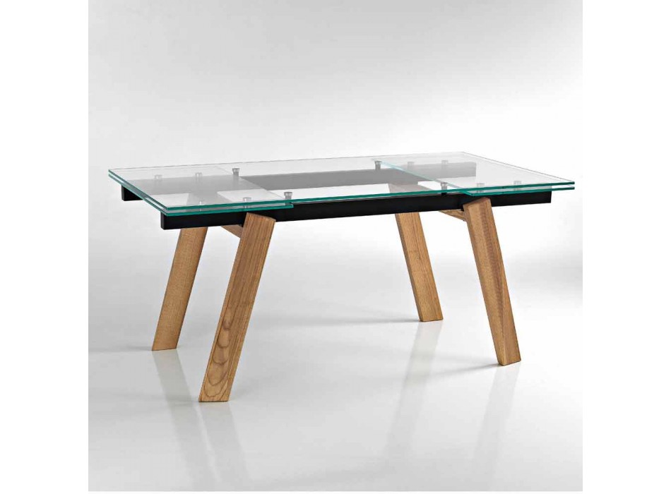 Wysuwany nowoczesny szklany stół jadalny wykonany we Włoszech, Azad Viadurini