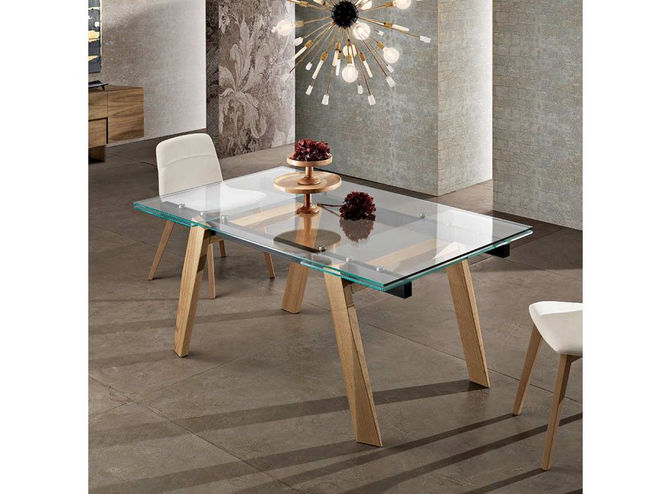 Nowoczesny rozkładany stół jadalny wykonany ze szkła we Włoszech, Azad Viadurini