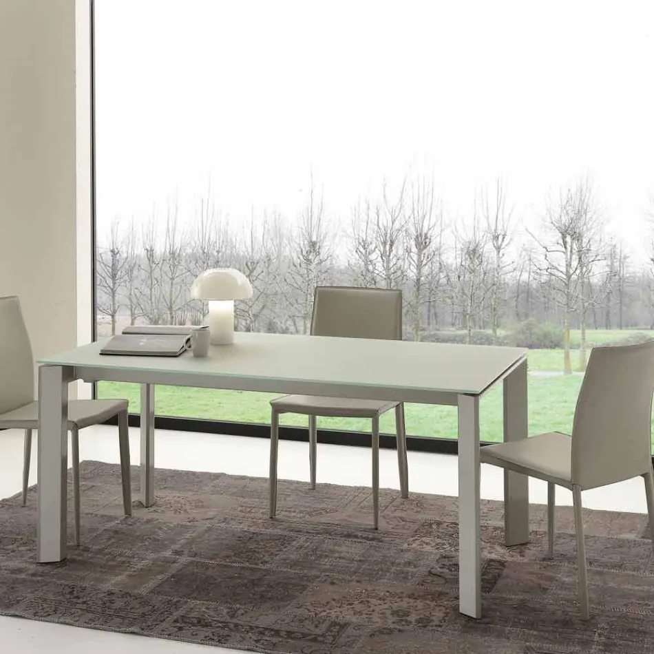 Stół rozkładany, blat ze szkła hartowanego - Faleria Viadurini