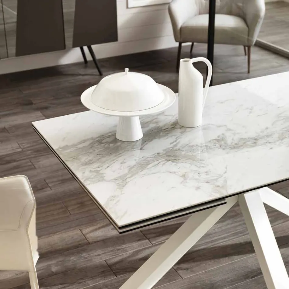 Wysuwany stół ze szkła ceramicznego, l.160 / 240xp.90 cm, Bacco Viadurini