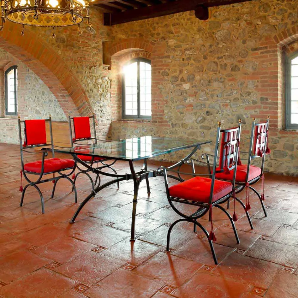 Ręcznie robiony stół do jadalni ze szklanym blatem Made in Italy - Principe Viadurini