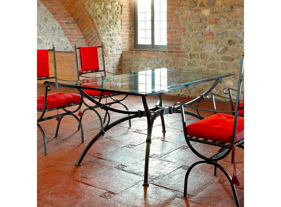 Ręcznie robiony stół do jadalni ze szklanym blatem Made in Italy - Principe Viadurini