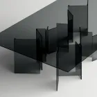 Stół do jadalni z podstawą i prostokątnym szklanym blatem Made in Italy - Thommy Viadurini