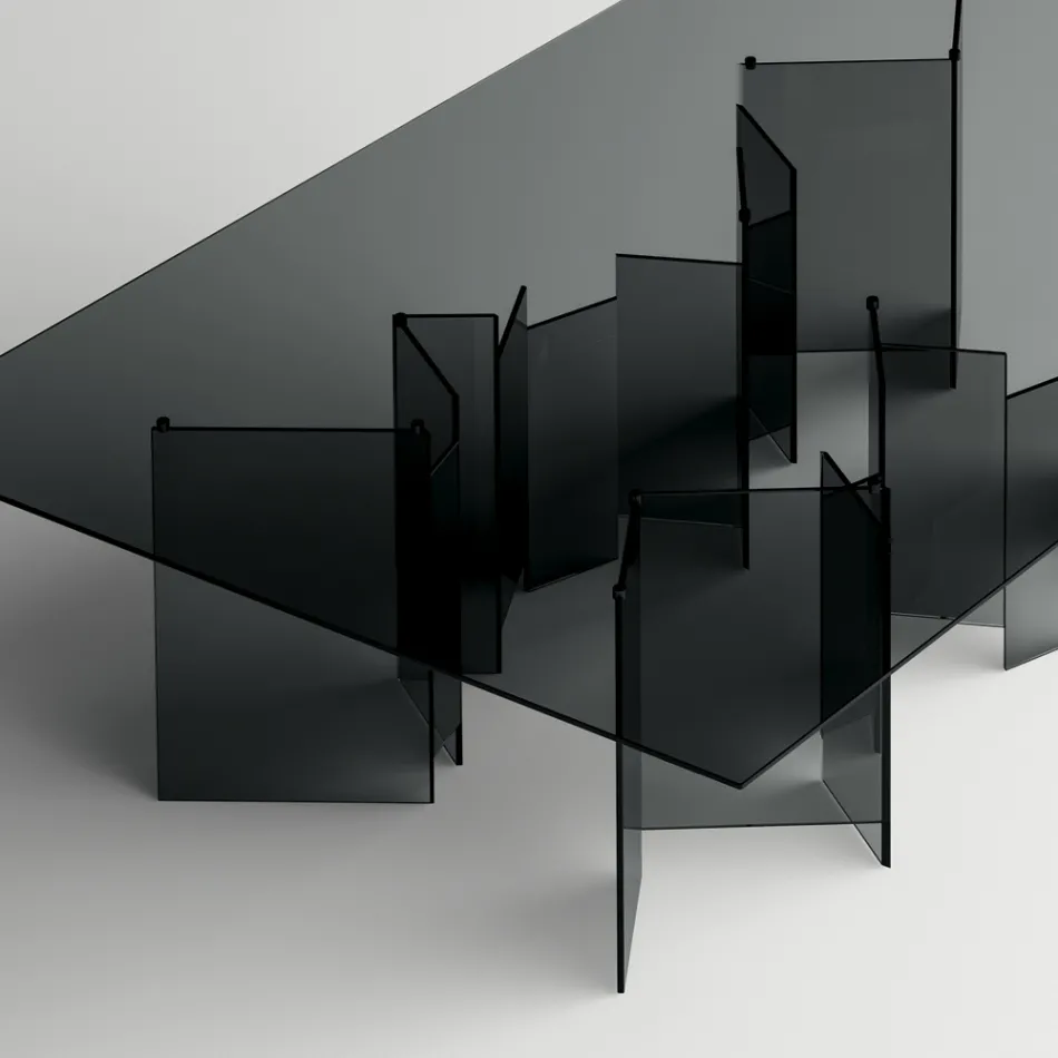 Stół do jadalni z podstawą i prostokątnym szklanym blatem Made in Italy - Thommy Viadurini