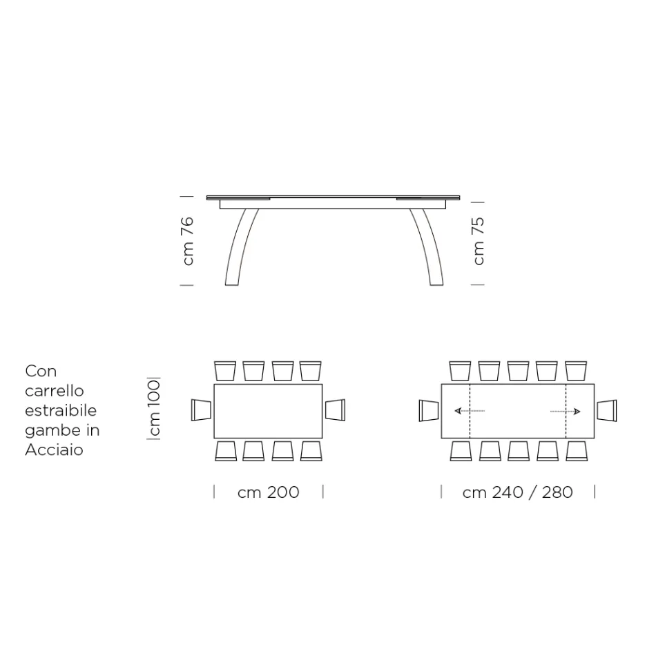 Stół do jadalni z rozkładanym szklanym blatem Made in Italy - Antimo Viadurini