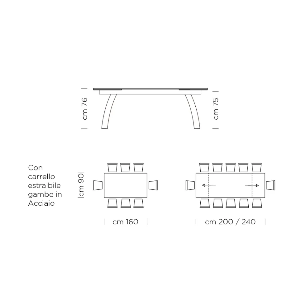 Stół do jadalni z rozkładanym szklanym blatem Made in Italy - Antimo Viadurini