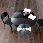 Stół do jadalni z kryształowym blatem i chromowaną podstawą Made in Italy - Tallio Viadurini