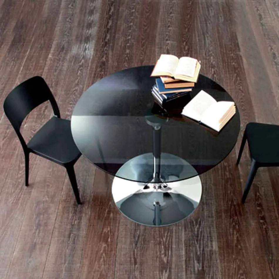 Stół do jadalni z kryształowym blatem i chromowaną podstawą Made in Italy - Tallio Viadurini