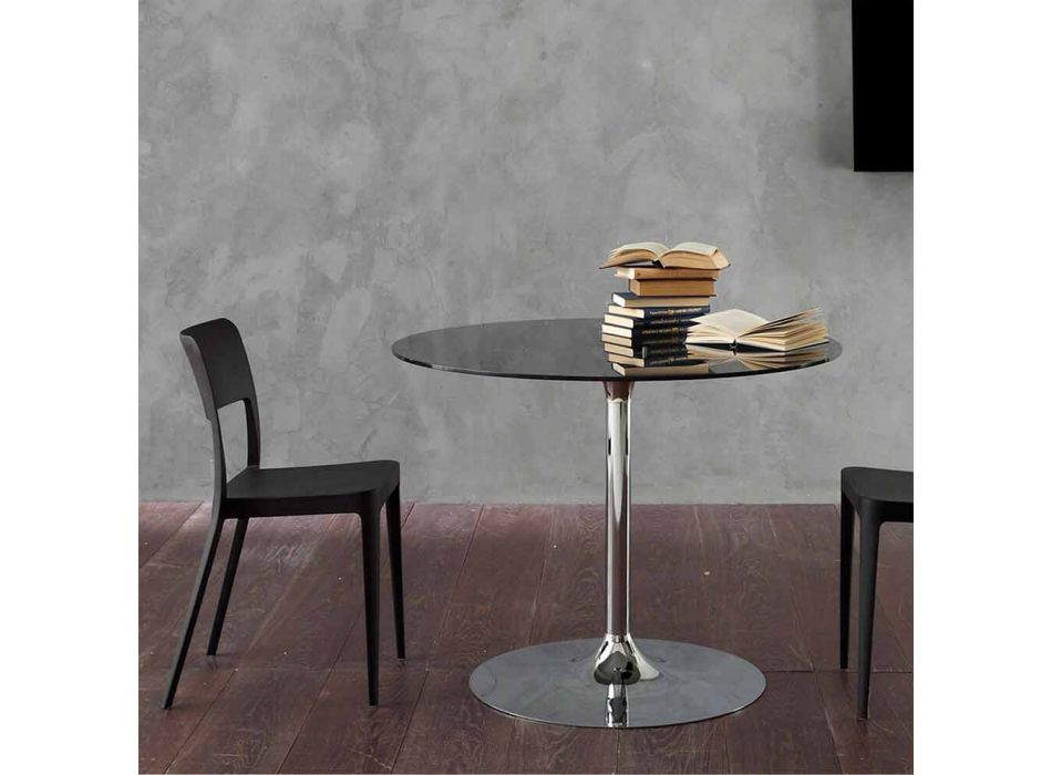Stół do jadalni z kryształowym blatem i chromowaną podstawą Made in Italy - Tallio Viadurini