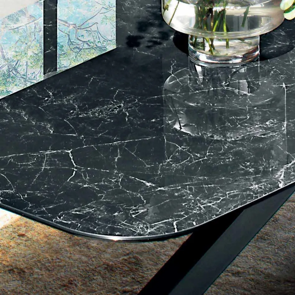 Stół do jadalni z blatem Fine Made in Italy Hypermarble - Settimmio Viadurini