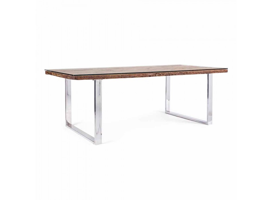 Stół do jadalni Homemotion z blatem z drewna i szkła hartowanego - Blanco Viadurini
