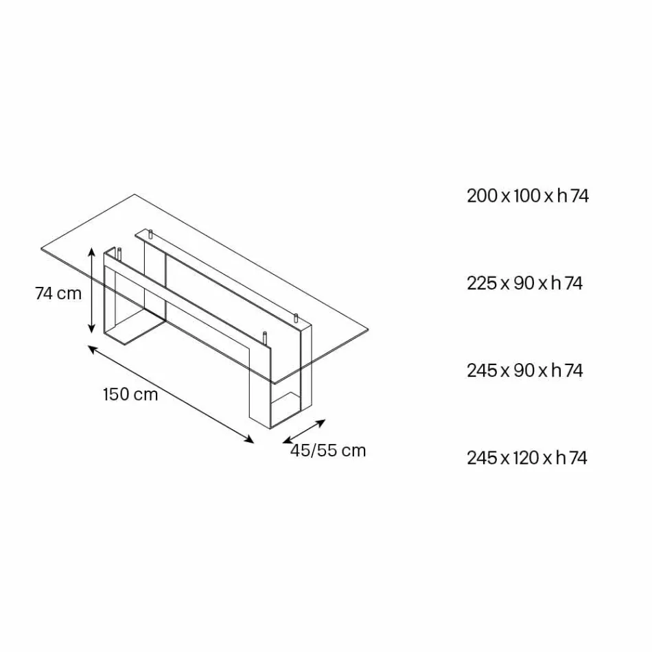 Stół do jadalni z przydymionym szklanym blatem i metalową podstawą 4 wymiary - Speck Viadurini
