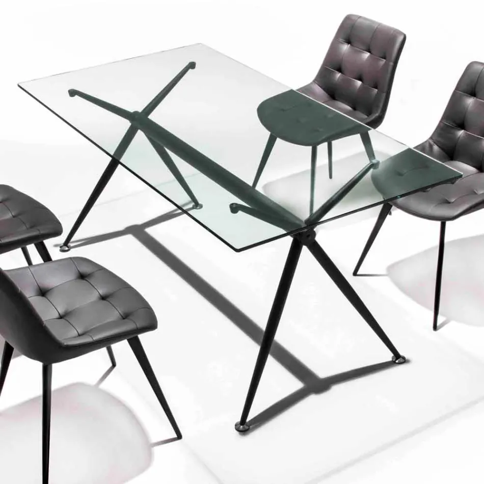 Stół do jadalni z przezroczystym blatem ze szkła hartowanego - Thor Viadurini