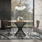 Stół do jadalni z okrągłym blatem z fornirowanego dębu Mdf - Emmanuel Viadurini