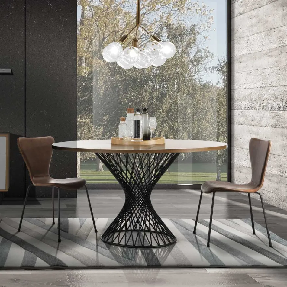 Stół do jadalni z okrągłym blatem z fornirowanego dębu Mdf - Emmanuel Viadurini