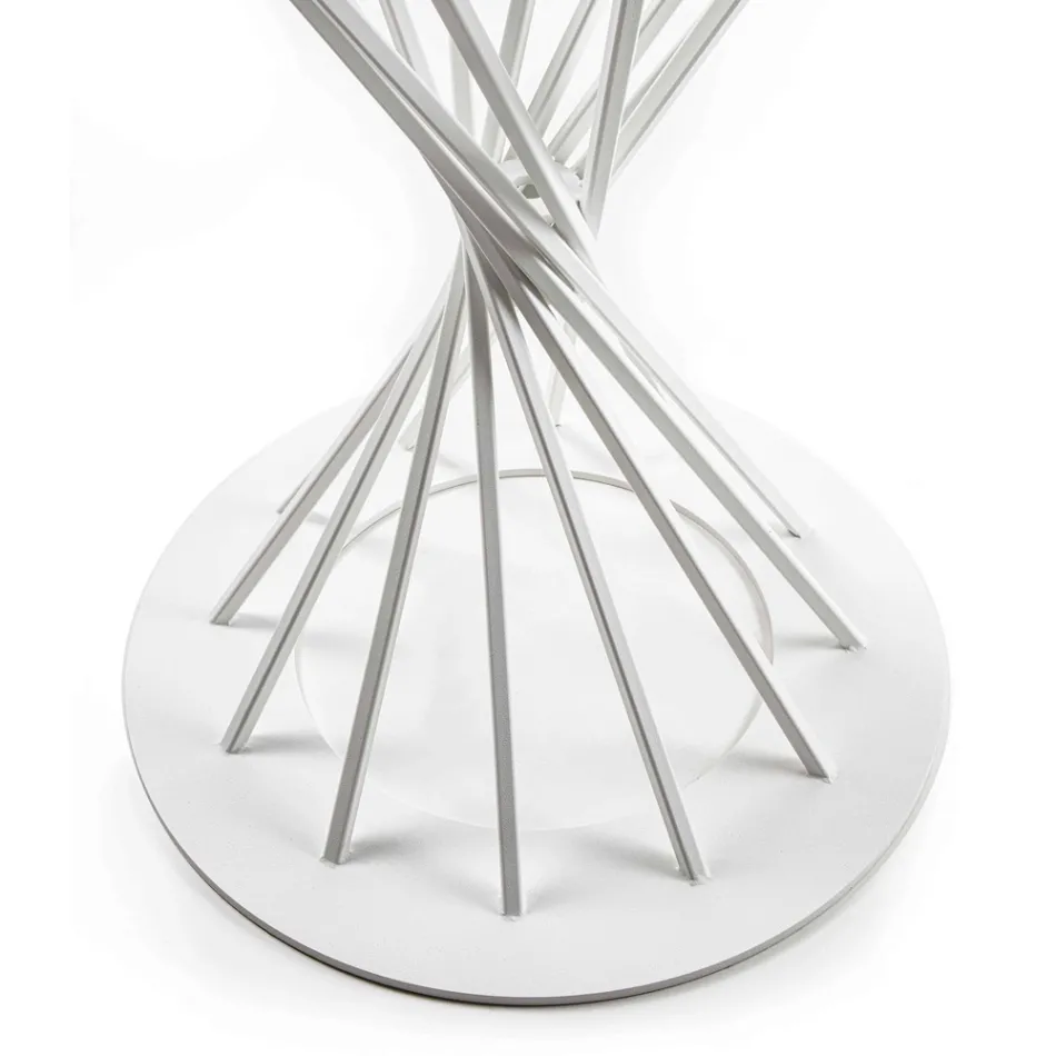 Stół do jadalni z okrągłym blatem ze szkła hartowanego i stalową podstawą - Mileto Viadurini