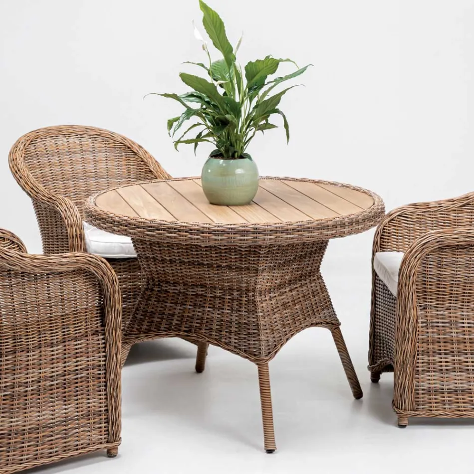 Stół do jadalni na zewnątrz z szerokim blatem z naturalnego drewna tekowego - Melina Viadurini